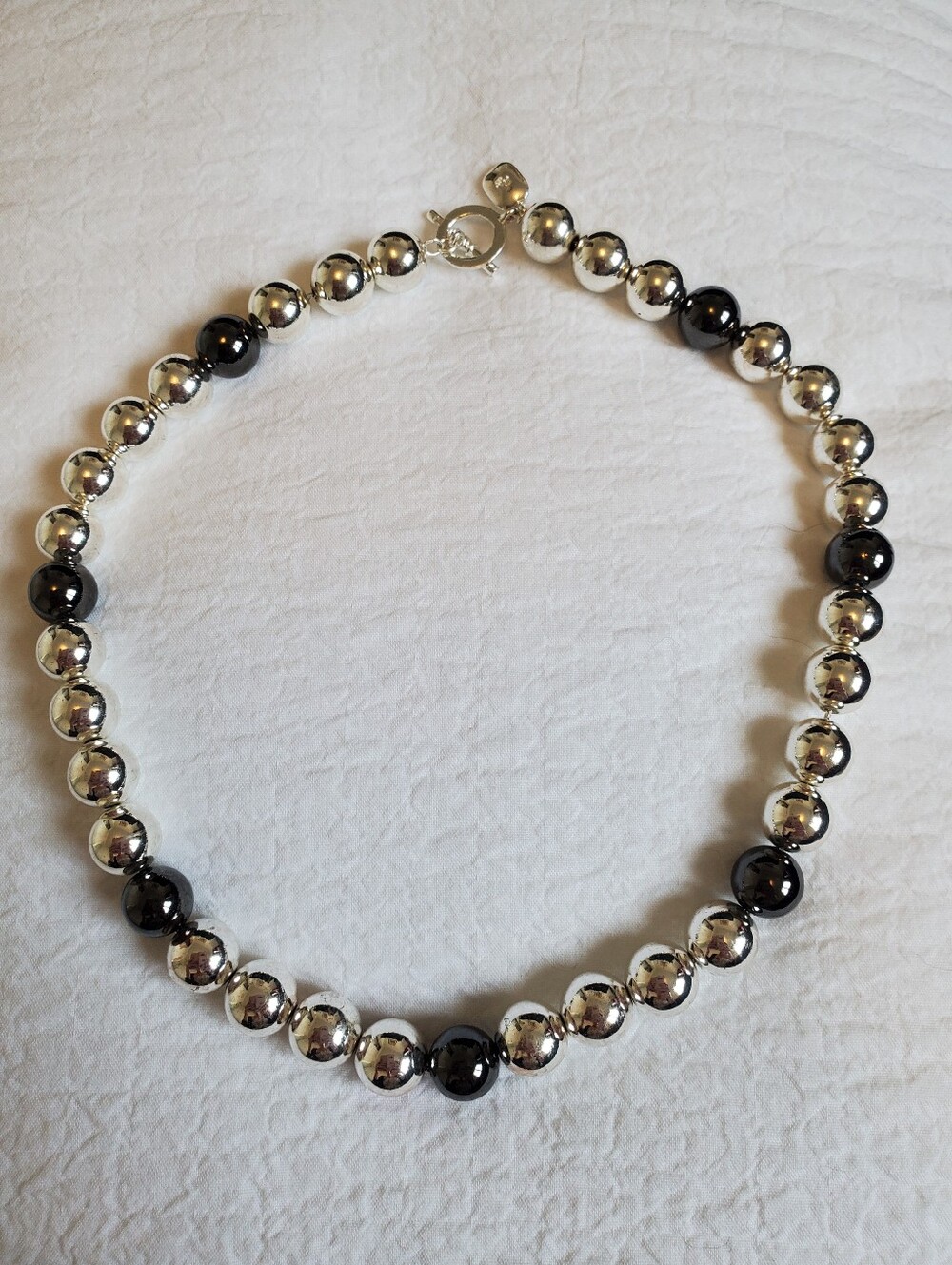 Ralph Lauren Silver-tone & Black Two-tone Bead Necklace
